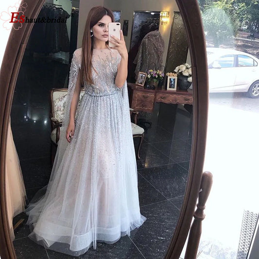 Elegant Dubai Arabic Evening Dresses for Women 2025 Long Sleeves O Neck A-Line Luxury Formal Prom Wedding Party Gowns Customized Badiee Stylez