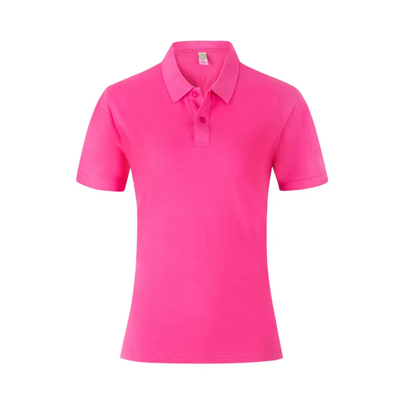 Women's 100% Combed Cotton Pure Cotton Short-sleeved Polo Shirt Custom Printed Embroidery Lgoo Solid Color Breathable Polo Shirt Rose Red