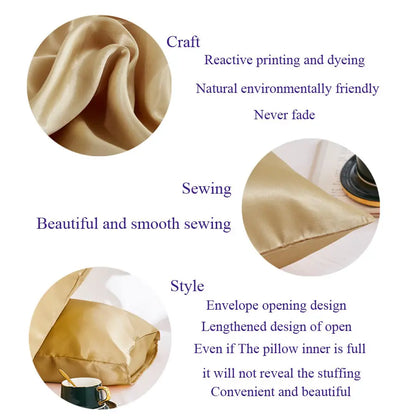 Solid Silk Pillowcase Slip Imitated Mulberry Plain Bed 100% Satin Queen Pillow Case Cover King Twin Home White Soft Comfortable Badiee Stylez