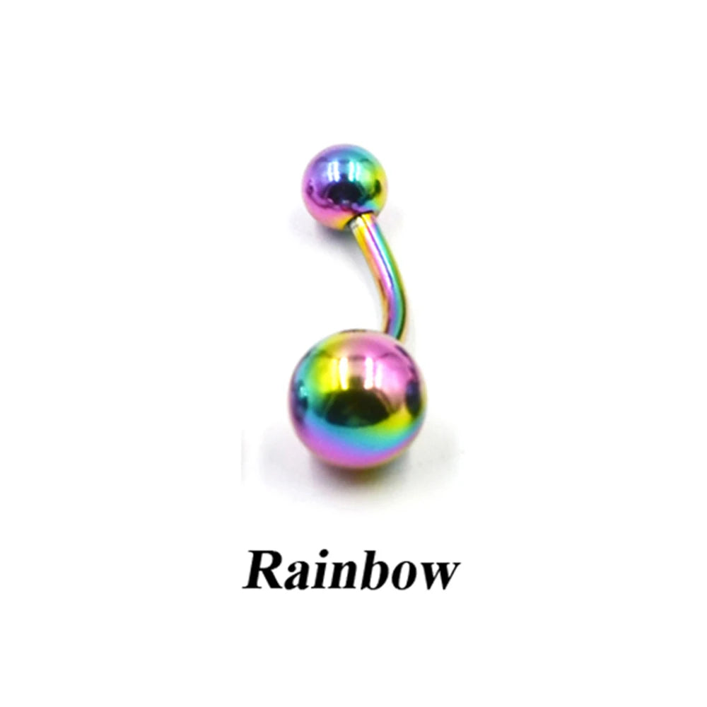 1Piece Surgical Steel Anodized Belly Button Rings Matte Balls Navel Studs Banana  Curved Barbell Body Piercing Jewelry 14g Badiee Stylez