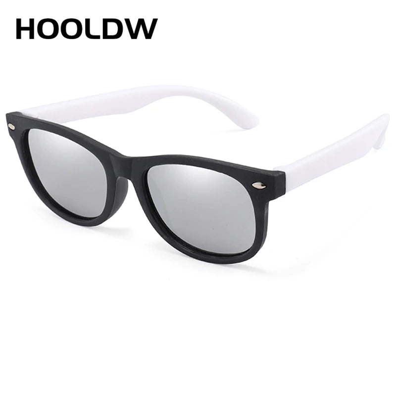 HOOLDW New Kids Sunglasses Children Polarized Sun Glasses Boys Girls Glasses Silicone Flexible Safety Baby Shades UV400 Eyewear black white 2