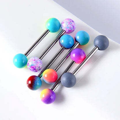 6PCS Stainless Steel Glorious Tongue Ring Bulk 14G Nipple Piercing Bar Lot Glitter Tongue Piercing Set Barbell Piercing Jewelry