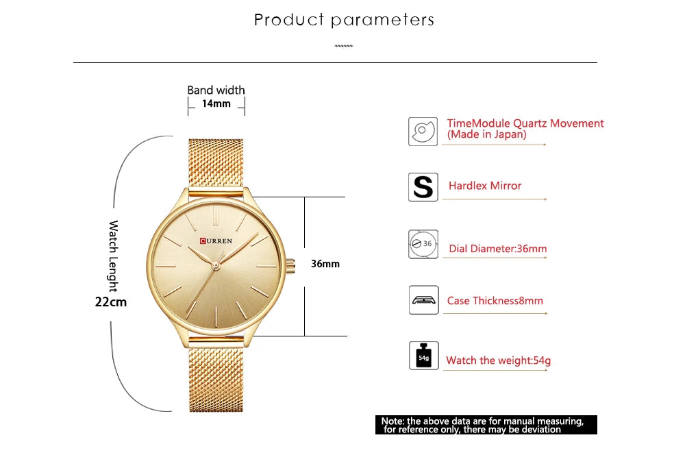 CURREN Original Women's Luxury Watch Matte Dial Japanese Quartz Movement Stainless Steel Mesh Strap with Box