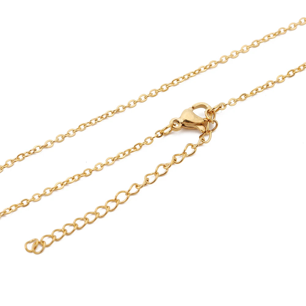 AHKNORMAILCUI 5pcs/Lot Stainless Steel 1 1.5 2mm Rolo Link Chain Necklace Gold 40 45 50 60CM Long Chain Lobster Clasp Necklace Badiee Stylez