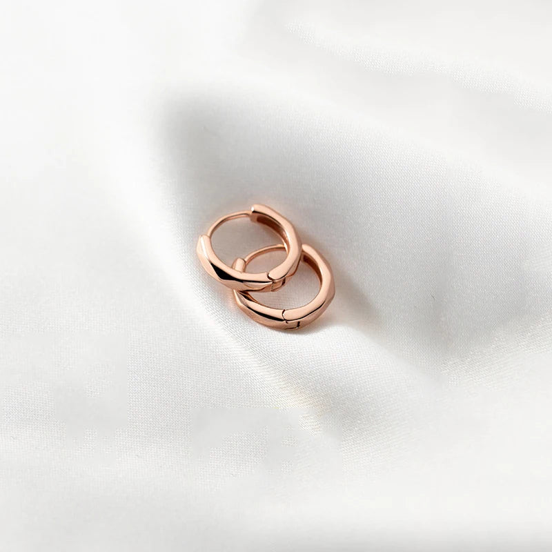 WANTME 925 Sterling Silver Fashion Simple Geometric Huggies Ear Buckle for Women Charm European Party Piercing Hoop Earrings Jew Rose gold