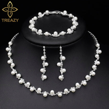 TREAZY Silver Color Rhinestone Crystal Bridal Jewelry Sets for Women Necklace Earrings Bracelet Set Wedding Jewelry Accessories style 15 Clear