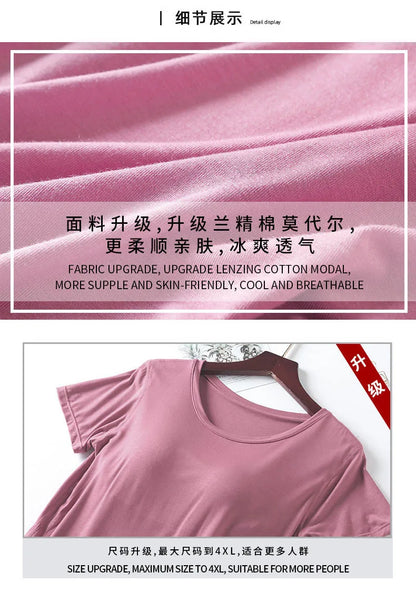 2025 summer new ladies modal pajamas two-piece suit with chest pad short-sleeved cropped trousers plus size home service set