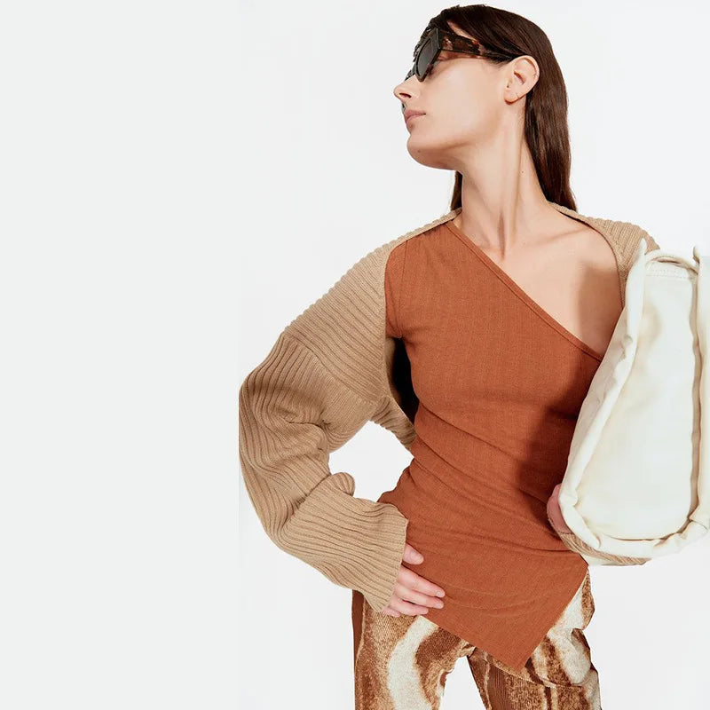 Tossy White Women Sweater Shrugs Cropped Top Full Lantern Sleeve Knitwear Pullover Sexy Summer High Street Outwear 2023 Spring