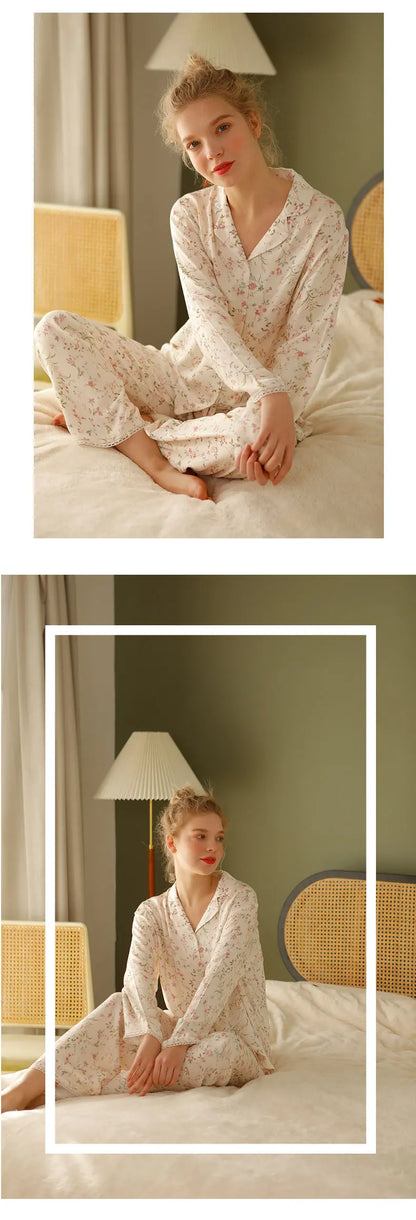 Pre-sale 2024 Spring Satin Pajamas Long Sleeve Viscose Sleepwear Willow Leaf Print Lounge Wear Two Piece Pijama Set Pijama Mujer