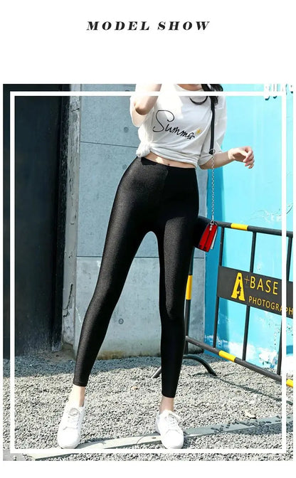 lady summer short pants women solid black shine breathable above knee short capris korean skinny neon pant