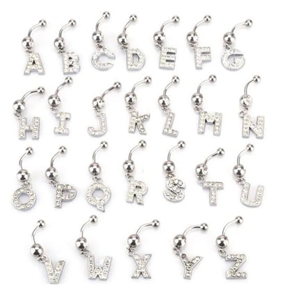 1Pc Letter Belly Button Ring Rhinestone Alphabet Pendant Navel Body Piercing Jewelry Silver Colour Nombril Piercing Gift Women