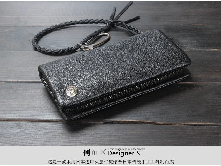 Vintage Genuine leather wallet Men leather long wallet men purse clutch bag male money clips zip around money bag card holder