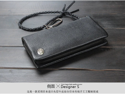 Vintage Genuine leather wallet Men leather long wallet men purse clutch bag male money clips zip around money bag card holder