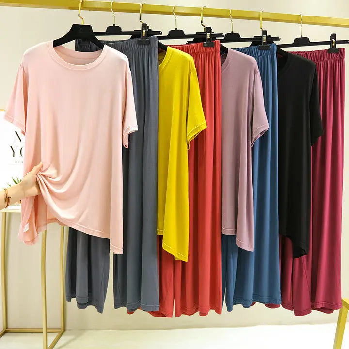 Fdfklak Short-Sleeved Shorts + Trousers Women 3 Pcs Home Suit Summer New Pajamas Modal Nightwear Pyjama Femme Sleeping Clothes