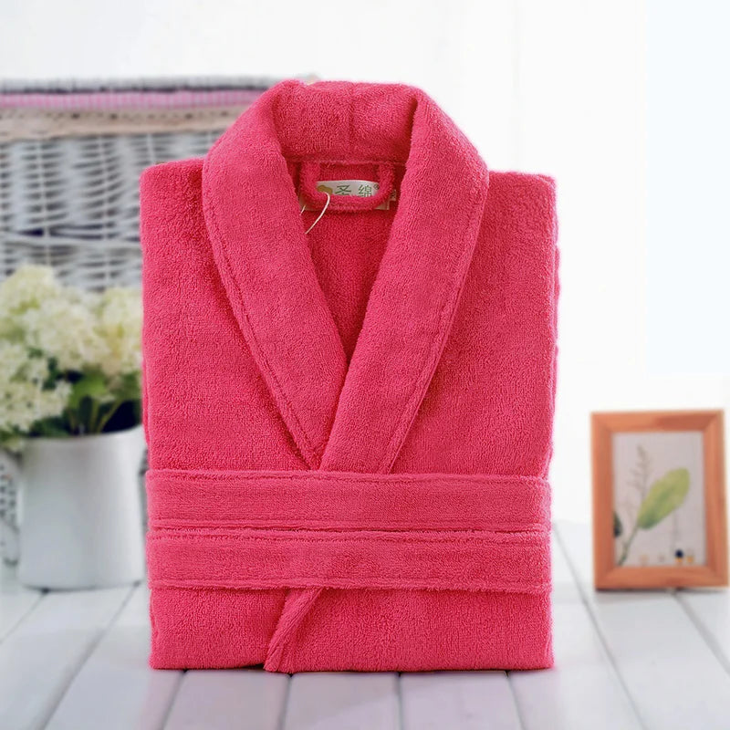 Home Bathrobe 100% Cotton pink Toweling Terry Robe Unisex lovers Soft Bath Robe Men And Women Nightrobe Sleepwear Casual 2024 rose red