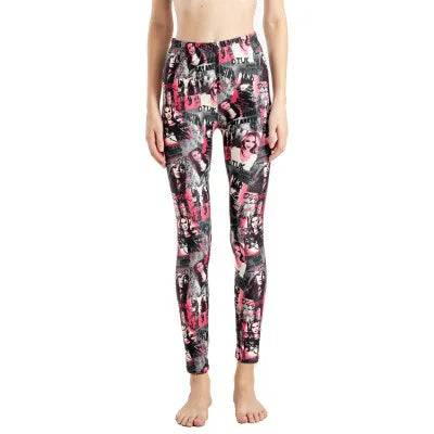 Women Leggings High Waist Cartoon Comic Beauty Print Trousers Soft Female Casual Elastic Pant 14 One Size