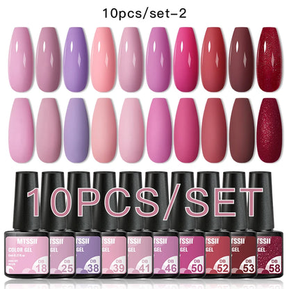 10PCS/Set Gel Nail Polish Set 125 Colors Glitter Semi Permanent Hybrid Gel Varnishes Base Top Coat Soak Off UV LED Nail Art Gel