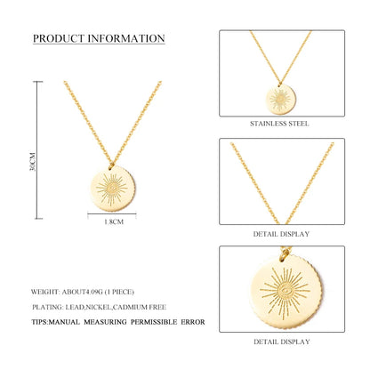 Gold Plated New Women Stainless Steel Necklace Round Disc Pendant With Eyes Pattern Clavicle Necklace Wedding Jewelry Wholesale