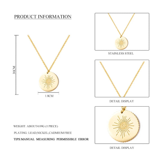Gold Plated New Women Stainless Steel Necklace Round Disc Pendant With Eyes Pattern Clavicle Necklace Wedding Jewelry Wholesale