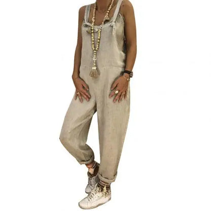 Women Casual Solid Color Sleeveless Adjustable Straps Loose Jumpsuit Bib Overall suitable for school work date Badiee Stylez