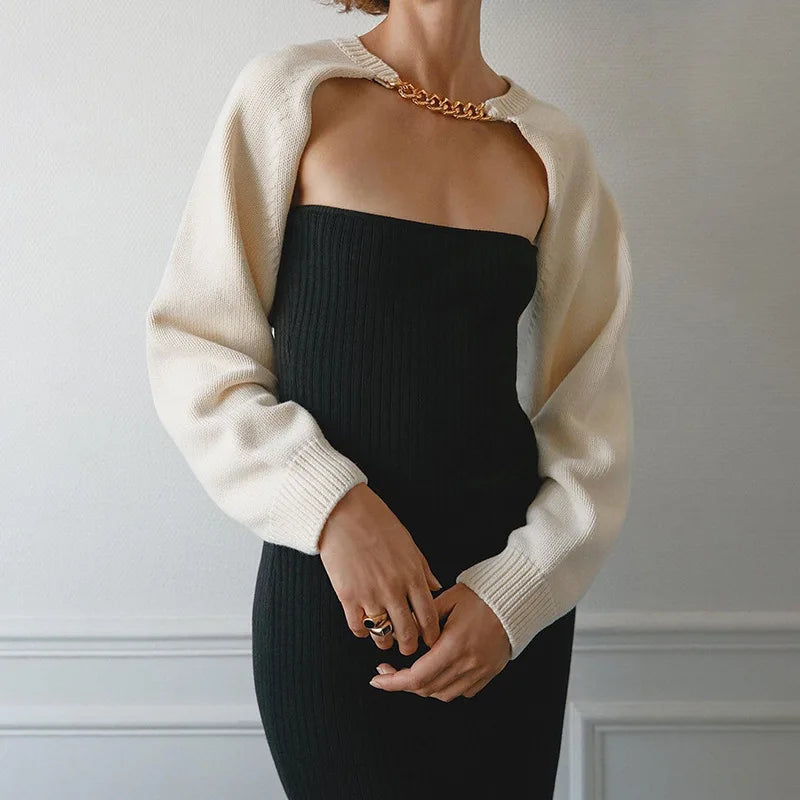 Tossy White Women Sweater Shrugs Cropped Top Full Lantern Sleeve Knitwear Pullover Sexy Summer High Street Outwear 2023 Spring