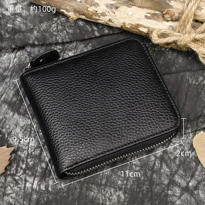 2023 New Short Wallet Men Women Vintage Fashion Card Holder Zipper Coin Purse Crazy Horse Leather Mens Slim Zipper Purse Wallet