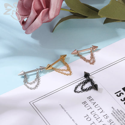 ZS 2 Pcs/lot Heart Crystal Nipple Piercings Men Women Tassel Drop Stainless Steel Nipple Ring Barbell Body Piercing Jewelry 14G Badiee Stylez