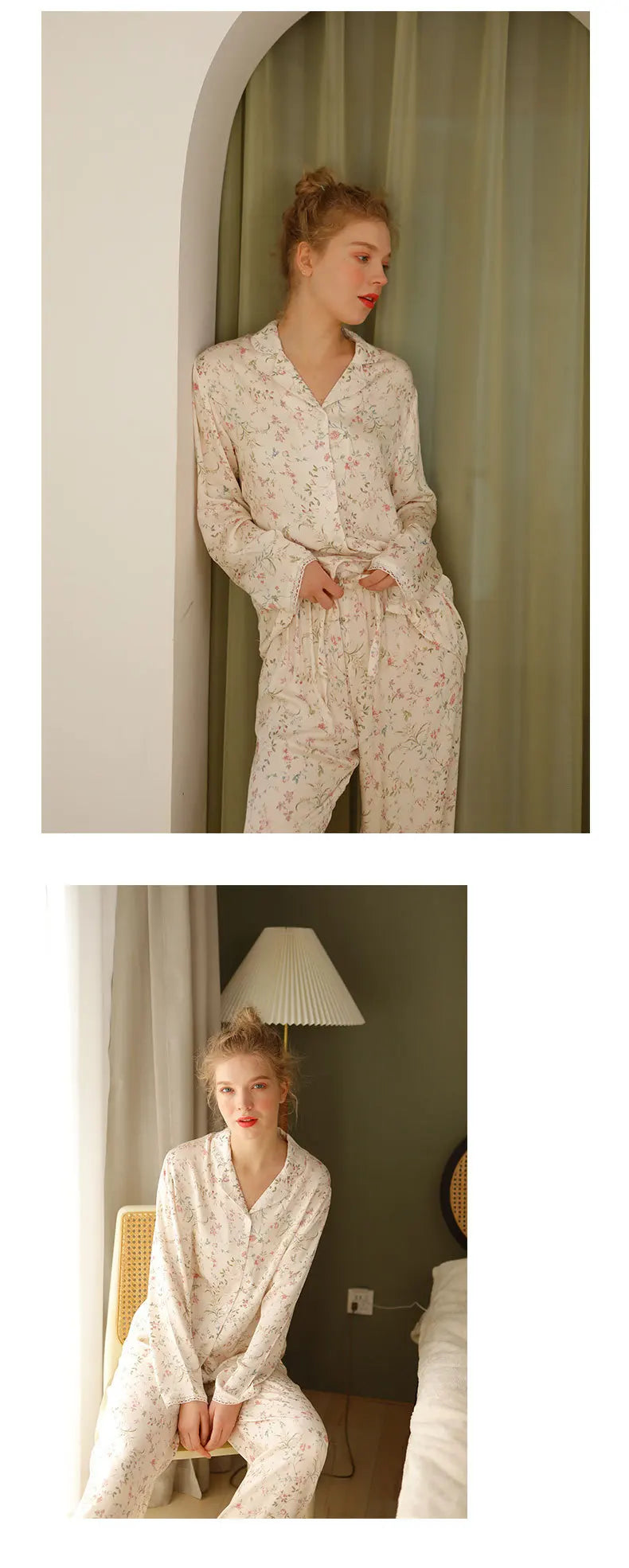 Pre-sale 2024 Spring Satin Pajamas Long Sleeve Viscose Sleepwear Willow Leaf Print Lounge Wear Two Piece Pijama Set Pijama Mujer