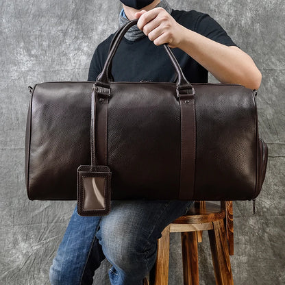 Luxury Genuine Leather Men Women Travel Bag Cow Leather Carry On Luggage Bag Travel Shoulder Bag Male Female Weekend Duffle Bag