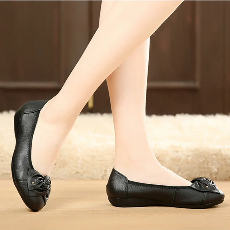 EOFK Women Ballet Flats Genuine Leather Shoes Spring Soft Casual Comfy Ballerina Flat Ladies Shallow Slip On Female Loafers