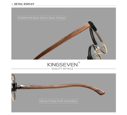 KINGSEVEN Handmade High Quality Black Walnut Wood Sunglasses Men Women Polarized Mirror Sun Glasses Male UV400 Shades Oculos