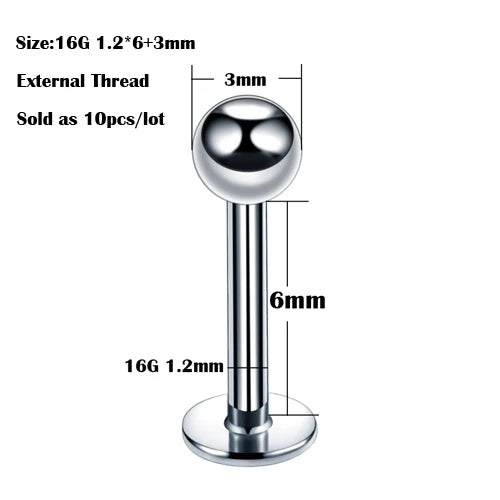10Pcs/20Pcs/50Pcs G23 Titanium Labret Piercing Internal & External Design Lip Piercing Labret Stud Cartilage Helix Piercing Badiee Stylez