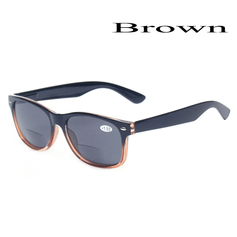 Henotin Reading Glasses Spring Hinge Gray Lenses Fashion Men Women Outdoor Fishing Bifocal Reading Sunglasses Brown