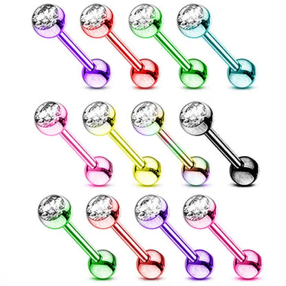 6PCS Stainless Steel Glorious Tongue Ring Bulk 14G Nipple Piercing Bar Lot Glitter Tongue Piercing Set Barbell Piercing Jewelry Multi 6PCS