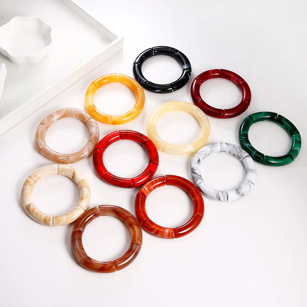 FishSheep Bohemian Transparent Acrylic Foil Bamboo Bracelets for Women Elastic Beads Link Chain Cuff Bracelets & Bangles Jewelry