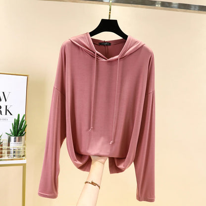 Modal Hoodies Solid Basic Tshirt Bottoming Sweatshirts All match Spring Autum Summer Casual street wear pink