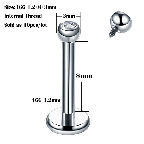 10Pcs/20Pcs/50Pcs G23 Titanium Labret Piercing Internal & External Design Lip Piercing Labret Stud Cartilage Helix Piercing Badiee Stylez