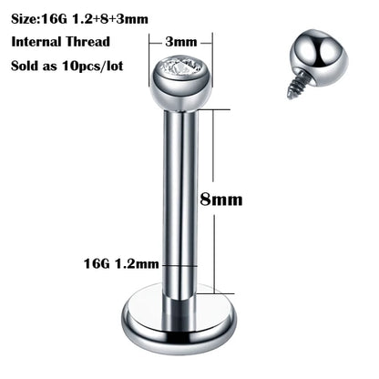10Pcs/20Pcs/50Pcs G23 Titanium Labret Piercing Internal & External Design Lip Piercing Labret Stud Cartilage Helix Piercing Badiee Stylez