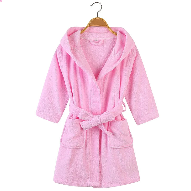 100% Cotton Toweling Terry Robe Kids Cartoon Robe Boy&Girls Hooded Robe Winter Warm Bathrobe Soft Sleeprobe Kids Casual Homewear pink Hooded