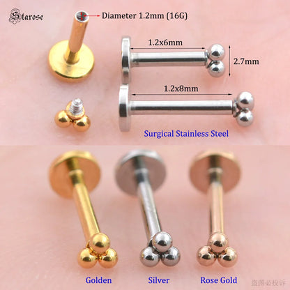 Starose 1Pair 1.2x6/8mm Bar Mini Ball Nose Stud Labret Lip Ring Helix Piercing Nostril Conch Tragus Earrings Pircing Ear Jewelry