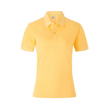 Women's 100% Combed Cotton Pure Cotton Short-sleeved Polo Shirt Custom Printed Embroidery Lgoo Solid Color Breathable Polo Shirt Yellow