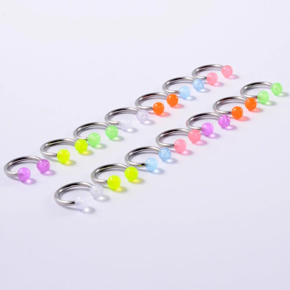 10/14pcs/Set Luminous Surgical Steel Tongue BCR Navel Belly Ring Acrylic Glow in the Dark Ball Labret Stud Body Piercing Jewelry