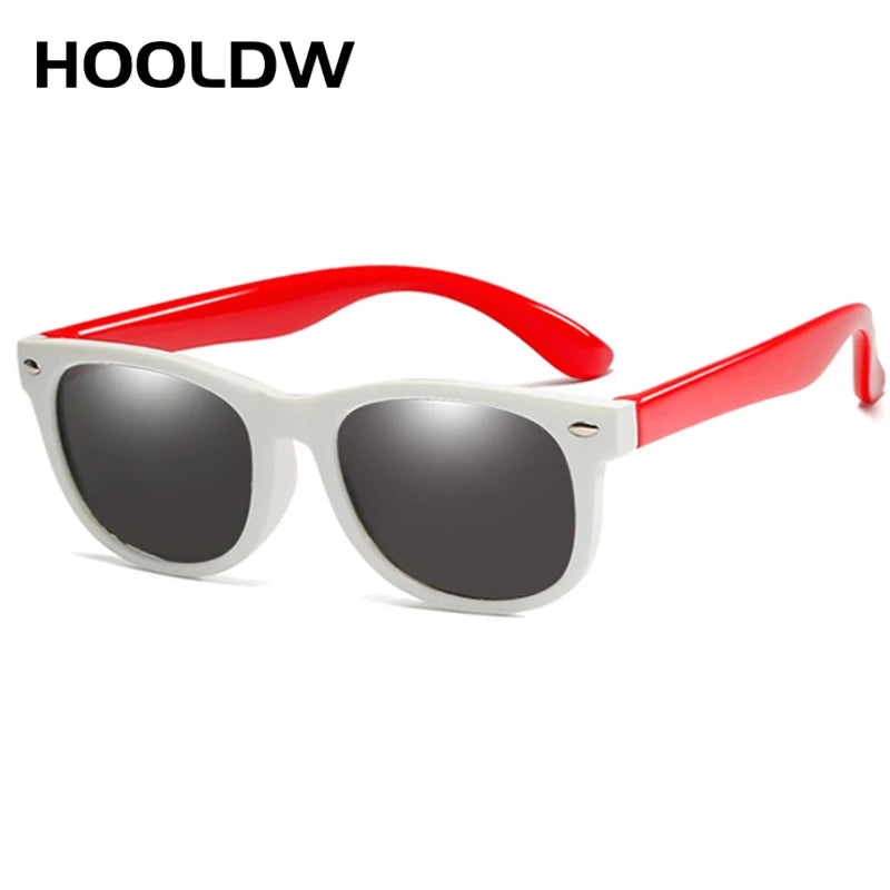 HOOLDW New Kids Sunglasses Children Polarized Sun Glasses Boys Girls Glasses Silicone Flexible Safety Baby Shades UV400 Eyewear white red