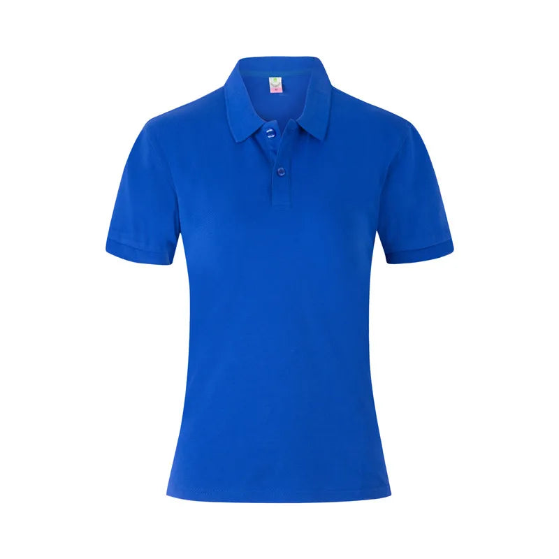 Women's 100% Combed Cotton Pure Cotton Short-sleeved Polo Shirt Custom Printed Embroidery Lgoo Solid Color Breathable Polo Shirt Royal blue