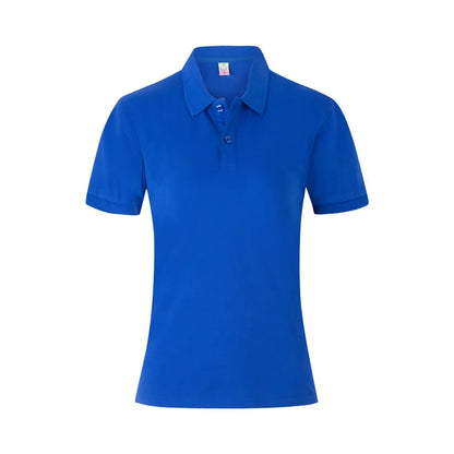 Women's 100% Combed Cotton Pure Cotton Short-sleeved Polo Shirt Custom Printed Embroidery Lgoo Solid Color Breathable Polo Shirt Royal blue