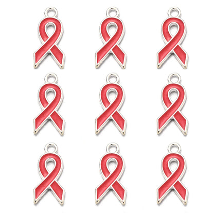 10pcs/lot Breast Cancer Awareness Ribbon Pendant Pink Ribbon Charm Pendants DIY Accessories for Women Jewelry Necklace Bracelet Silver red