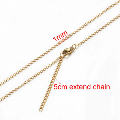 AHKNORMAILCUI 5pcs/Lot Stainless Steel 1 1.5 2mm Rolo Link Chain Necklace Gold 40 45 50 60CM Long Chain Lobster Clasp Necklace Badiee Stylez