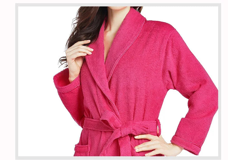 Home Bathrobe 100% Cotton pink Toweling Terry Robe Unisex lovers Soft Bath Robe Men And Women Nightrobe Sleepwear Casual 2024