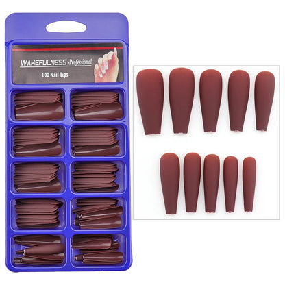 WAKEFULNESS 100Pcs/Set Matte Fake Nail Art Tips Long Ballerina Coffin Nails ABS Full Cover Fasle Nails Tools Manicure 827