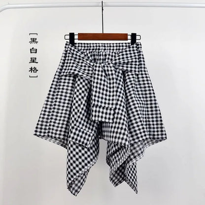 TOTRUST Fashion College Asymmetrical Skirt Women Summer Plaid Skirt Women Casual Students Fake Shirt Mini Skirt Female Saia 2 One Size